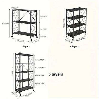 3/4/5-layer Heavy-duty Foldable Metal Storage Rack With Wheels For Movable Organization, Suitable For Garage Kitchens With A Loa