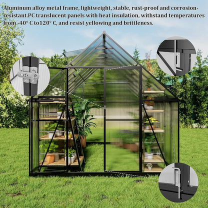 8x14 Aluminum Frame Polycarbonate Greenhouse Lockable Door Adjustable Roof Vent Heavy Duty Backyard Garden Patio Use, Custom