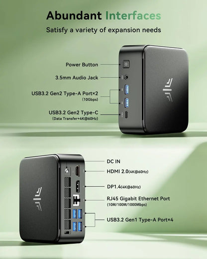 Mini PC with AMD Ryzen7 7735HS/7730U 32GB 512GB SSD AMD Mini PC computer Gaming PC  Support 4K HDMI DP Type-C WiF
