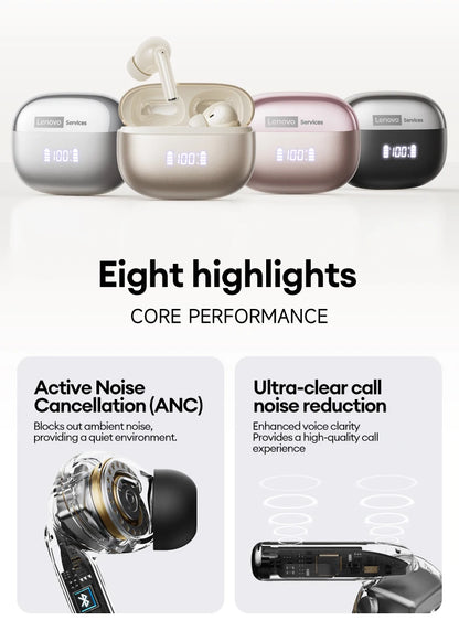 New Lenovo LE232 ANC Bluetooth 6.0 Headphones Active Noise Cancelling Wireless Earphone Power Display Music TWS Earbuds Choice