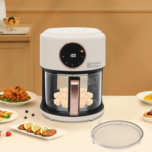 3.81Qt Air Fryer, Portable Glass Air Fryer Compact Smart Air Fryer Oven 8 Preset Modes with Digital Display Fast Preheat for Home Kitchens, Restaurants, Family Gatherings, Outdoor Picnics (White)