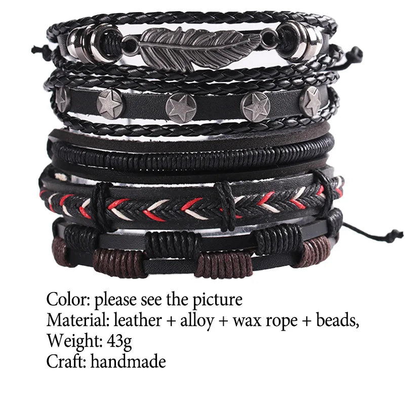 Fashion Bracelet Viking  Bracelet For Men Hand Bracelets Woven Skull Hand Jewelry Adjustable Leather Set viking man bracelet
