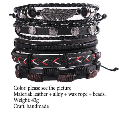 Fashion Bracelet Viking  Bracelet For Men Hand Bracelets Woven Skull Hand Jewelry Adjustable Leather Set viking man bracelet