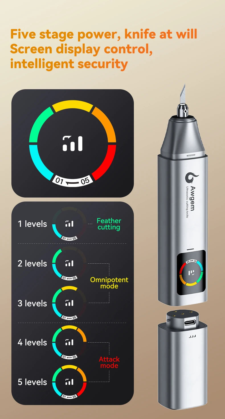 Awgem KE5 Handheld Ultrasonic Cutter Ultrasonic cutting knife DIY Electric Carving Tool for Plastic/Resin/3D Printing/Textile