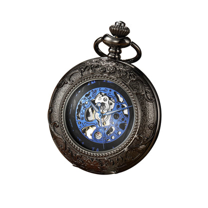 Vintage Skeleton Mechanical Pocket Watch Engraved Floral Design Hand Wind Fob Watch With Chain For Men Women Luxury Antique Gift