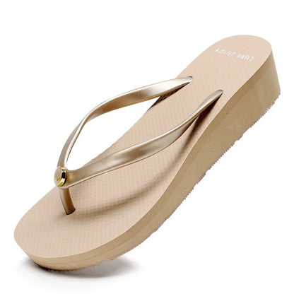 33-43 Summer New 2025 Women Slope Heel Flip Flops For women Tall 6cm Anti Slip Thick Bottom Height Increasing Beach Sandals Sxey