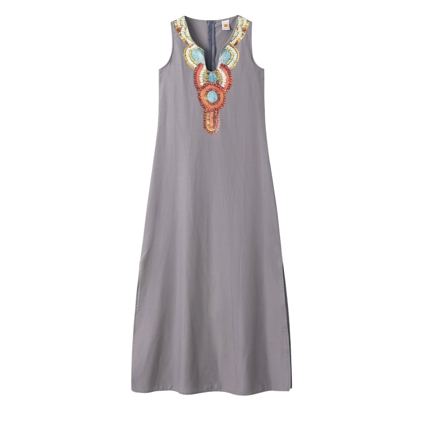 Women's Sleeveless Deep V-Neck Side Split Dress, Bohemian Sexy Dress, Casual, New