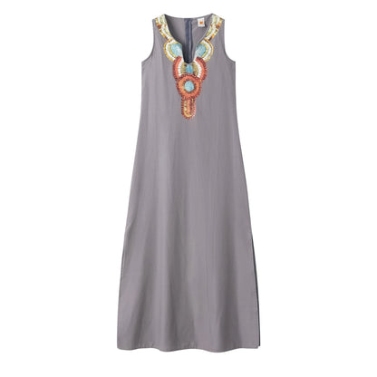 Women's Sleeveless Deep V-Neck Side Split Dress, Bohemian Sexy Dress, Casual, New