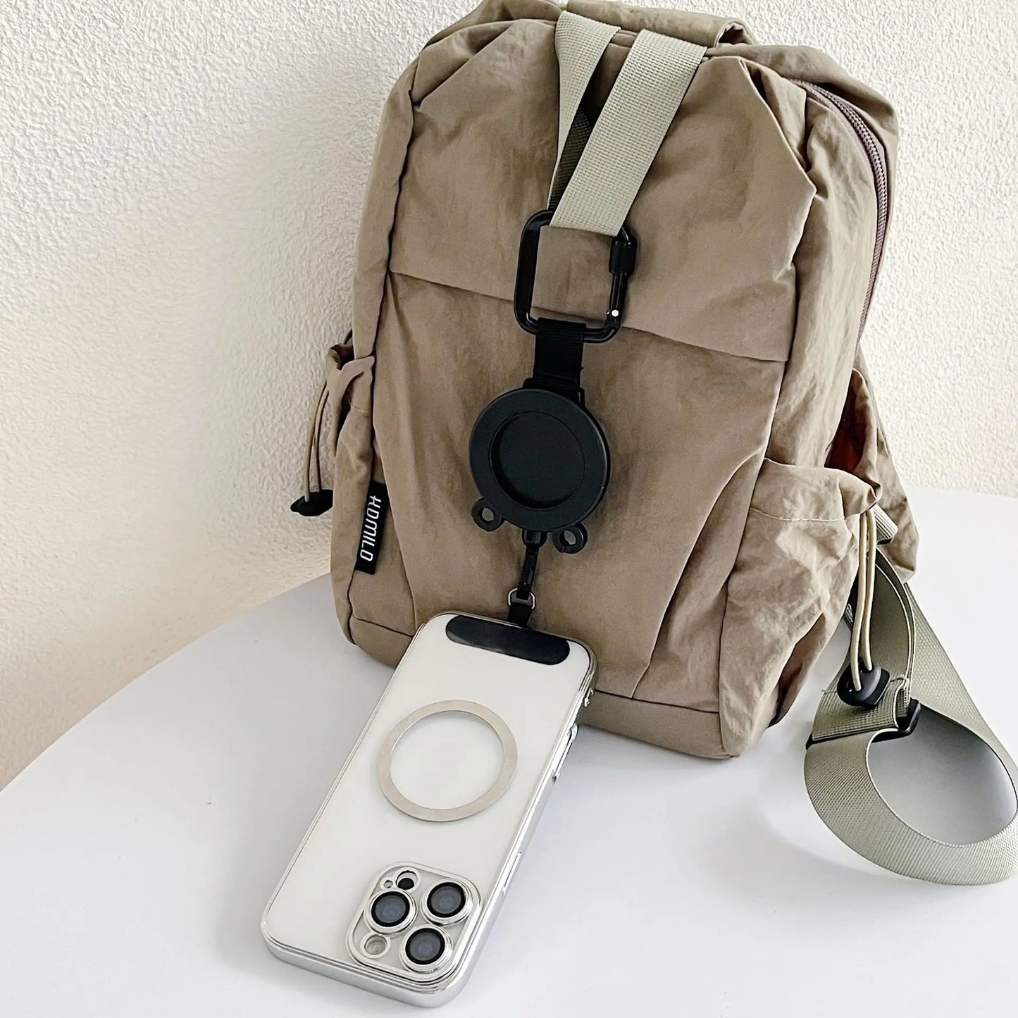 For Magsafe Magnetic Universal Mobile Phone Holder Backpack Clip Carabiner Retractable Steel Wire Rope Outdoor Anti-lost Stand
