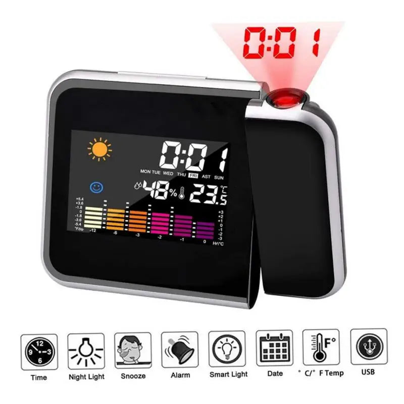New Alarm Clock With Night Backlight Color Digital LED Screen Projector Adjustable Projection Angle For Home Living Room