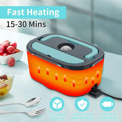 1.5 L 60W Electric Lunch Box Food Warmer Portable Food Heater for Car Or Home - Leak Proof, Lunch Heating Microwave for Truckers