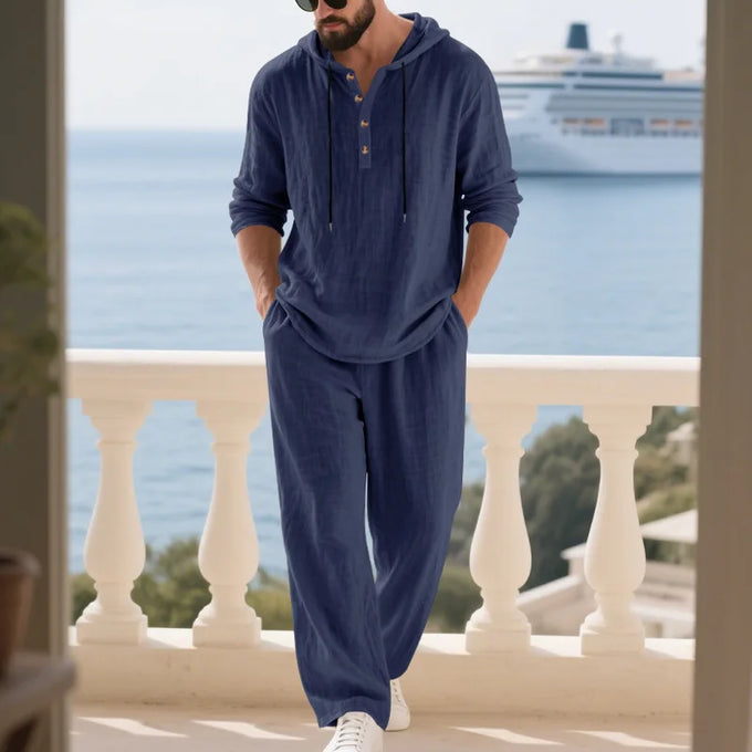 Men's Linen-Blend Hooded Henley & Trouser Set — product image