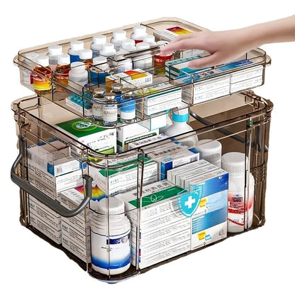 Transparent Plastic First Aid Box with Handle Household Emergency Medicine Storage Organizer Box