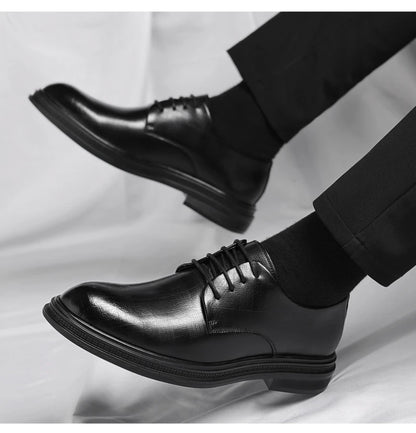 Mens Black Vintage Genuine Leather Lace Up Formal Business Office Groom Wedding Daily Wear Dress Shoes Simple British Style