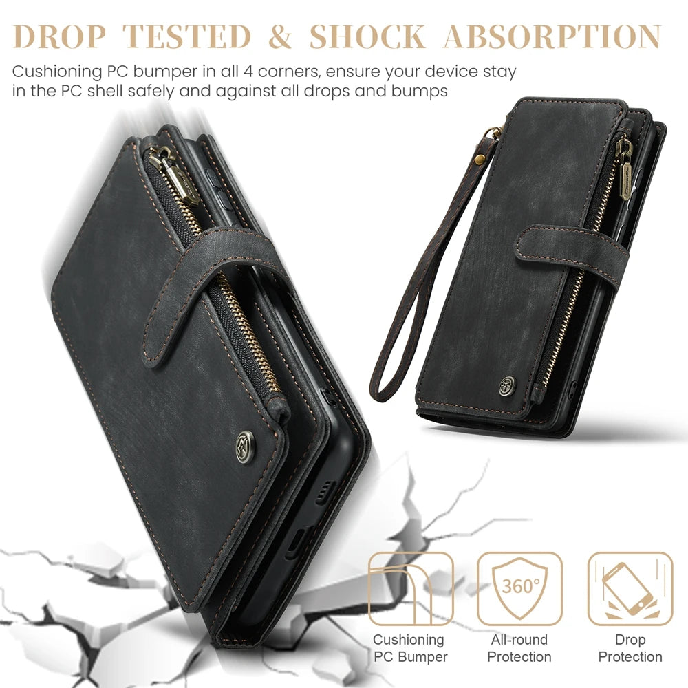 Leather Zipper Wallet Case For Samsung Galaxy A14 A15 A16 A17 A24 A25 A33 A34 A35 A36 A53 A54 A55 A56 A71 A72 4G 5G Phone Cover