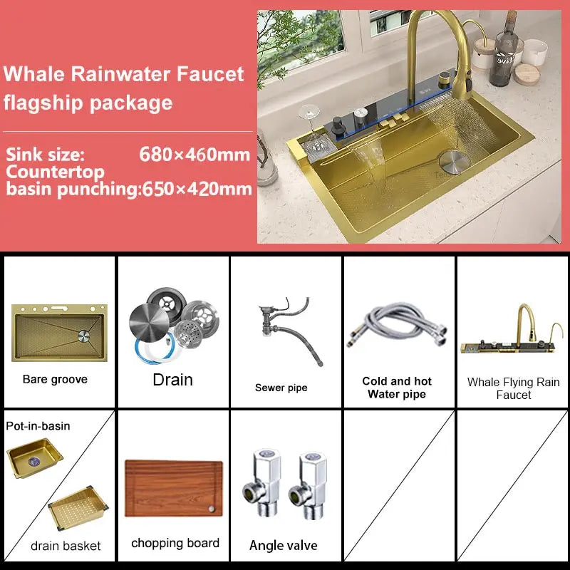 Various Waterfall kitchen Sink  Stainless Steel Multifunctional Large Single Slot Digital Display Sinks