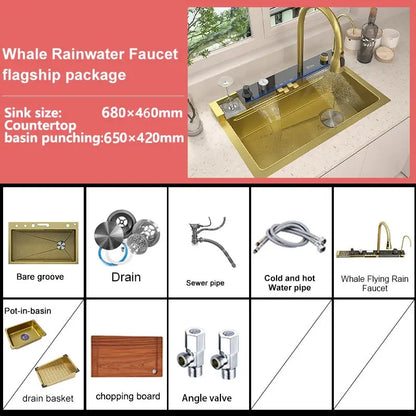 Various Waterfall kitchen Sink  Stainless Steel Multifunctional Large Single Slot Digital Display Sinks