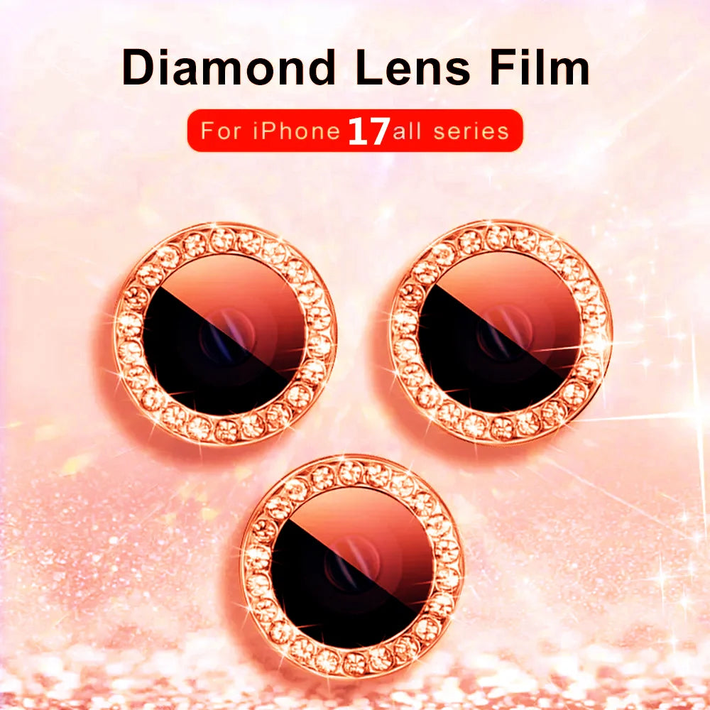 9D Diamond Lens Protector For iPhone 17 Pro Max Air Camera Tempered Glass Compatible with iPhone 14 15 16 Pro Max Ring Cover Cas