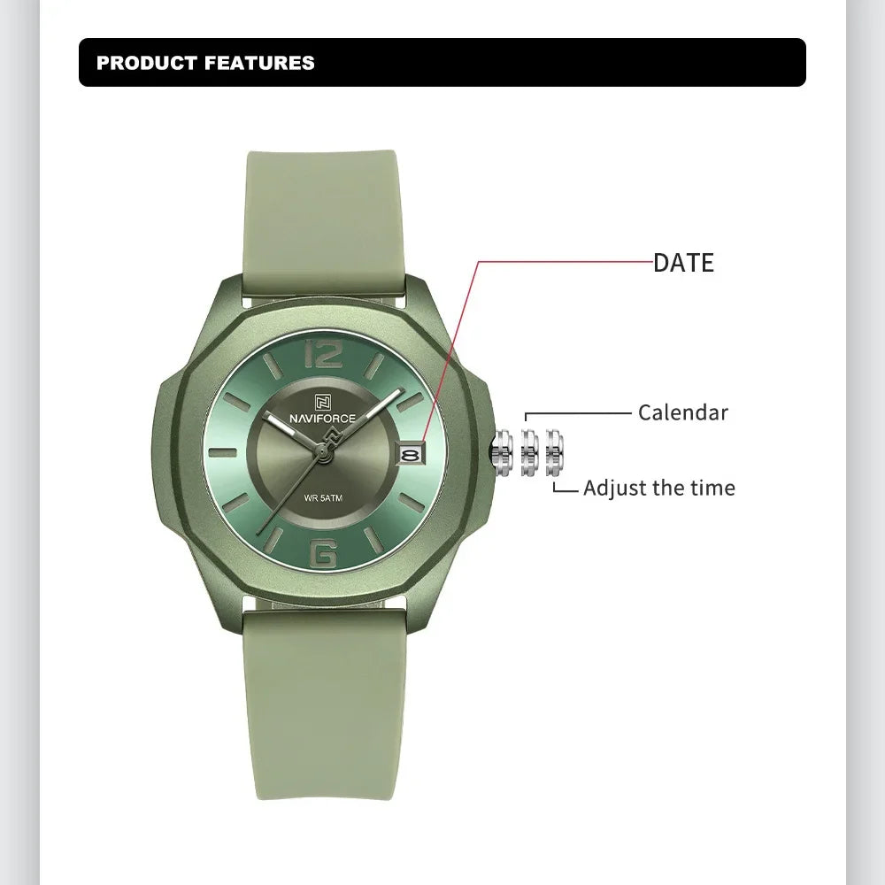 NAVIFORCE NF7107 Watch for Women Silicone Strap Classic Fashion 5ATM Waterproof Ladies Elegant Watch