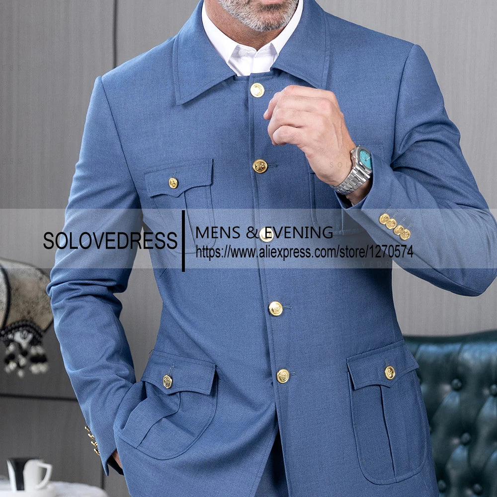 2 Pieces  4 Real Pockets Single Breasted  Slim Fit  Men's Formal Suits Groomsmen Wedding Tailored Fit (Blazer+Pants)