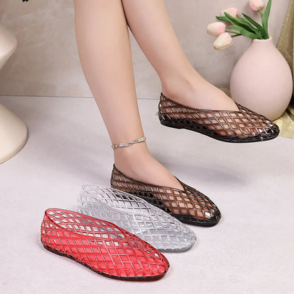 2026 women's new transparent retro jelly casual women's shoes round toe shallow mouth PVC sandals