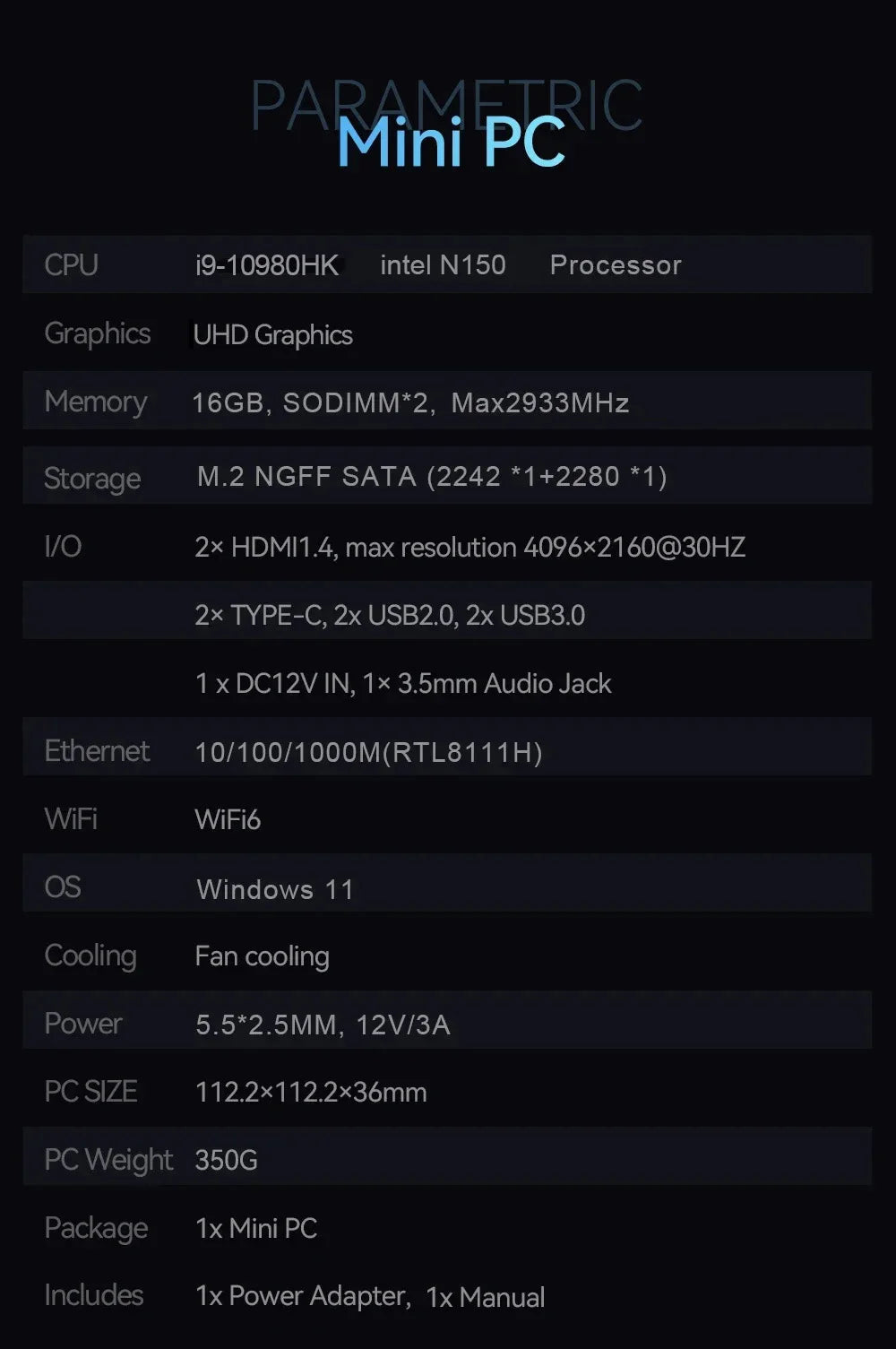 2026 Mini PC Intel Core i9 10980HK Intel N150 Windows 11 16GB 32GB RAM 1TB 2TB SSD 4KHD Pocket Desktop PC Gaming Computer WiFi 6