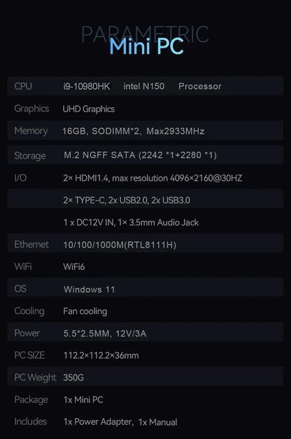 2026 Mini PC Intel Core i9 10980HK Intel N150 Windows 11 16GB 32GB RAM 1TB 2TB SSD 4KHD Pocket Desktop PC Gaming Computer WiFi 6