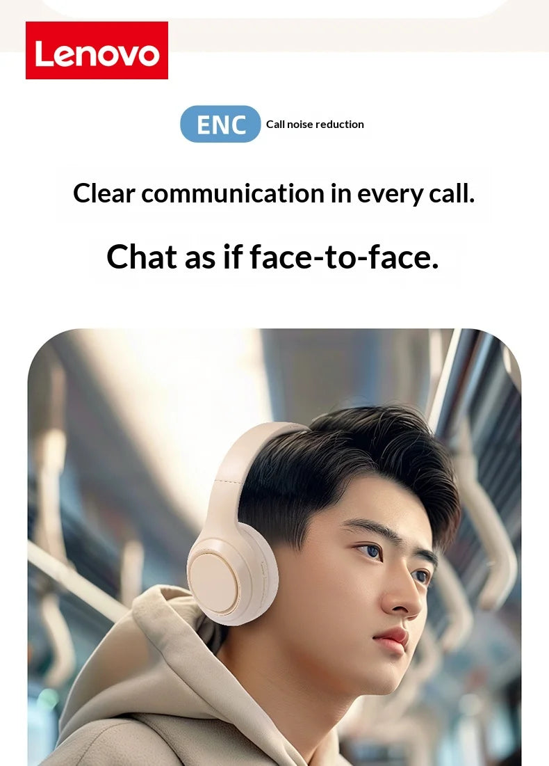 Lenovo Original Bluetooth 5.3 Earphones Over-ear Foldable Computer Wireless Headphones Gaming Headset 360° Stereo Sound Headset
