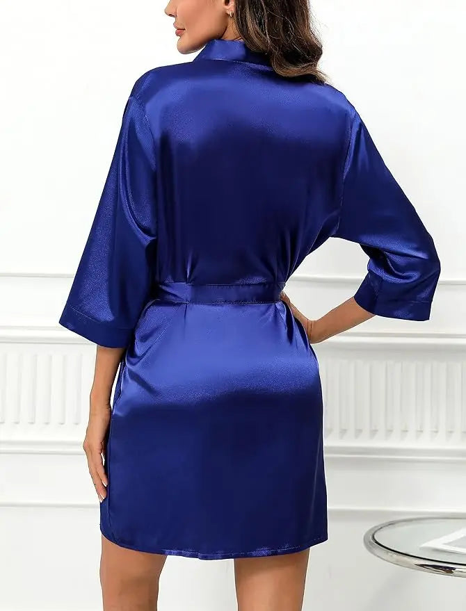 New Women's Sleeping Robe Home Clothes Sleeping Bridal Morning Robe Ding Simulated Silk Elastic Sleeping Robe Silk Short Dress