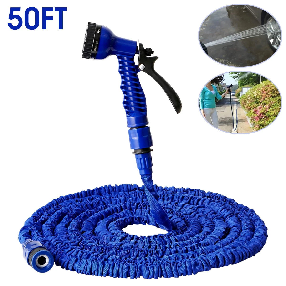 50FT Expandable Magic Hose Lightweight Design Durable Materials 7 Water Spraying Functions Gun Home Garden Watering Tools