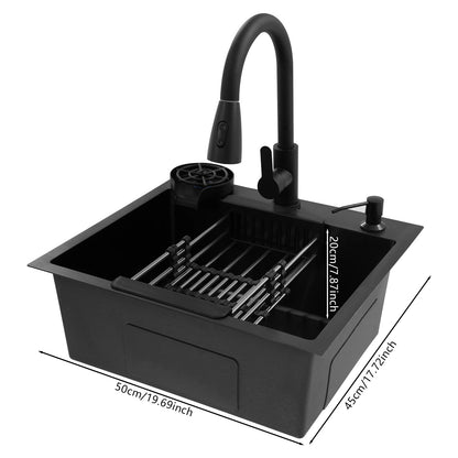 Multi-functional Kitchen Sink with Retractable Faucet, Soap Dispenser and Drip Basket Black Stainless Steel Sink 3 Specification