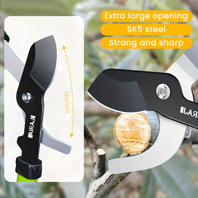 Professional Pruning Shears - Multi-Functional, Anti-Slip Grip, Large Opening, Durable Metal, Green - Ideal for Garden Trimming
