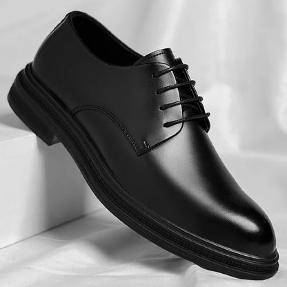 Mens Black Leather Shoes Autumn British Style Formal Business Footwear Low Top Commute Style Dress Shoes For Suits