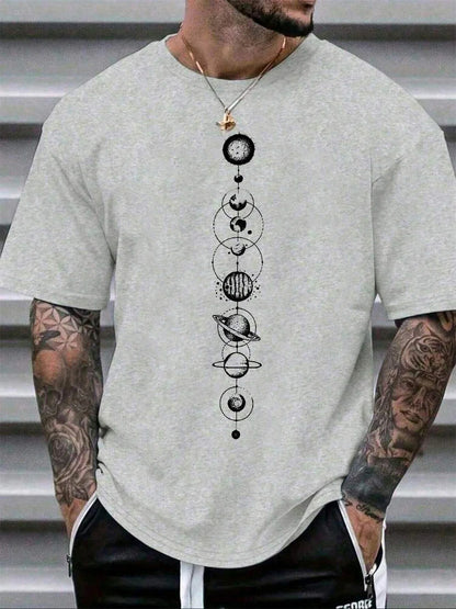 Space Planet Print Round-neck Men Women Pure Cotton Short Sleeve Street Casual Trendy Sport Loose T-shirt Summer Shirt Clothing