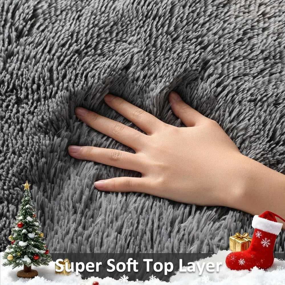 Area Rugs 9x12 Living Room, Large Grey Bedroom Carpet, Big Shag Indoor Thick Soft Rug, Fluffy Carpets for Home Decor Aesthetic