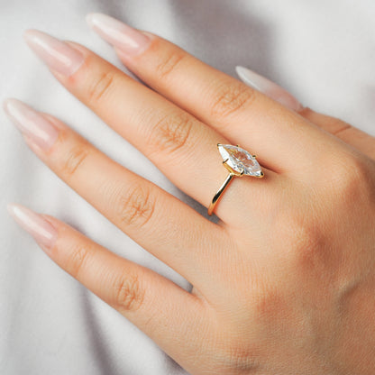 Potiy Vintage 9ct 5A Marquise Shape Cubic Zirconia Solitaire Engagement Ring For Women 925 Sterling Silver 14K Yellow Gold
