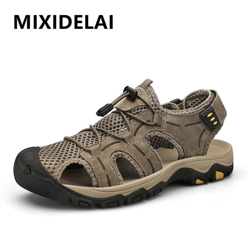Genuine Leather Men's Sandals Summer Classic Outdoor Lightweight Walking Sneakers Hiking Men's Sandals Casual Beach Wading Shoes