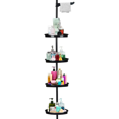 Corner Shower Caddy with Tension Pole 4-Tier Adjustable Shelves Bathroom Storage Organizer with Rubber Pad,101.6 - 122 Inch H