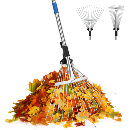 160CM Metal Garden Rake With Adjustable Handle for Leaves, Thatch, and Lawns - Heavy Duty Leaf Collector for Garden and Yard