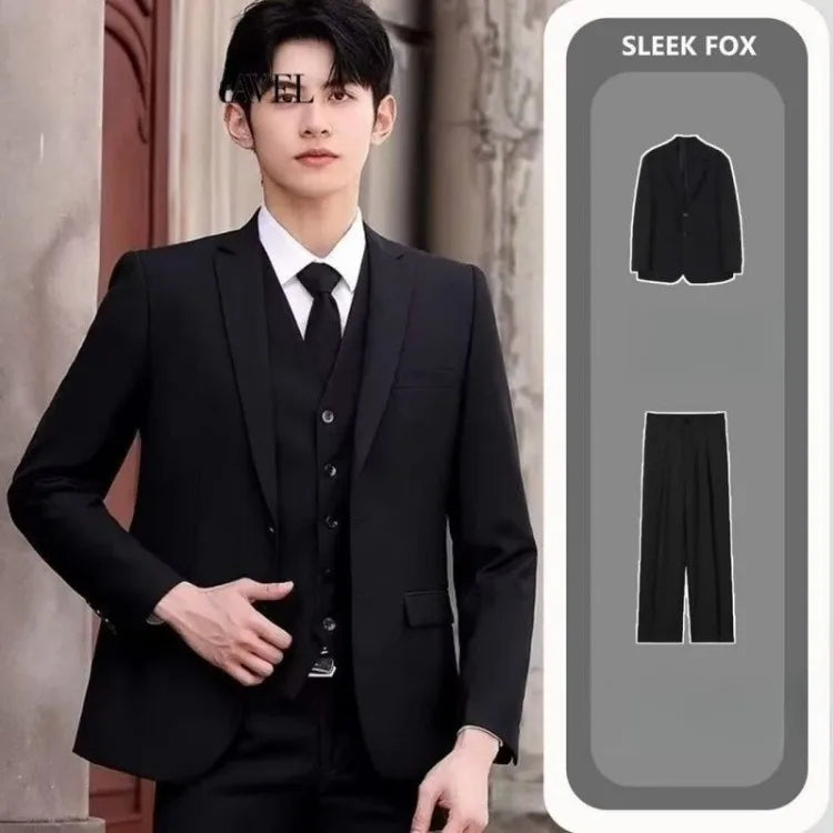 Four Piece Men's Suit Set Business Casual Professional Formal Slim Fit With Tie Included Handsome Style