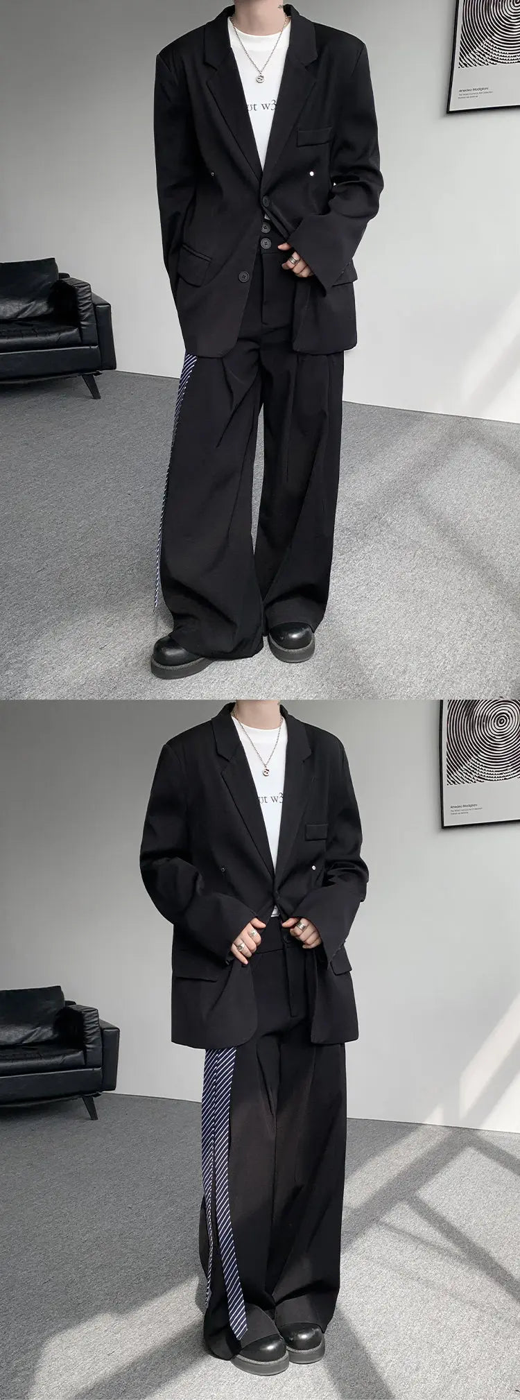 Casual suit set Men Loose fitting 2 piece suit Shoulder pads Trend Streetwear Korean 2025 NEW suit jacker+suit pants