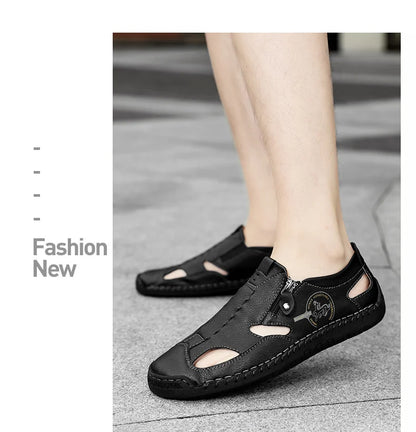 New Summer Breathable Men Sandals Fashion Roman Sandals Handmade Leather Men Casual Shoes Platform Outdoor Men's Beach Sandals
