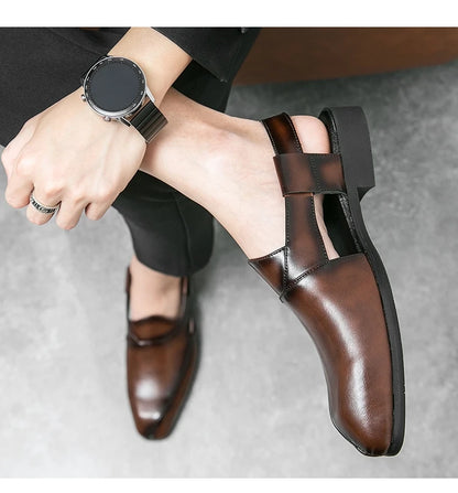 Hollow Out Dress Party Sandals Fashion Leather Summer Shoes Men Leisure Formal Flats Business Footwear Men's Wedding Sandals