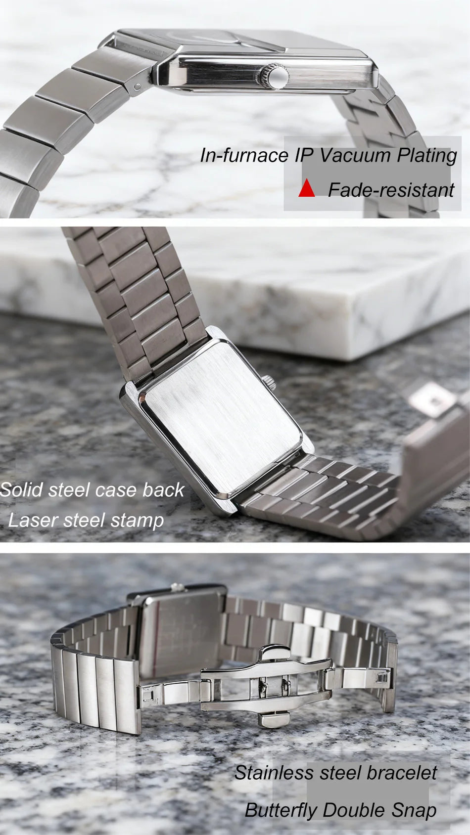 Square Sports Watch for Men Silver Stainless Steel Strap Luxury Brand New in Men's Watches High Quality Gifts Quartz Watch