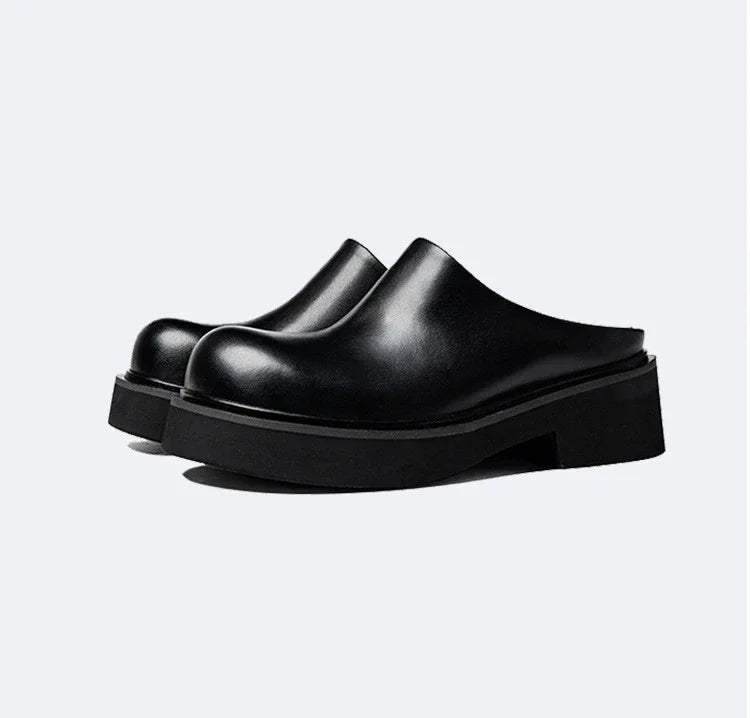 2024 Summer Mens Platform Business Half Shoes Luxury Genuine Leather 6 Cm High Heels Outdoor Social Party Slippers Sandals Man