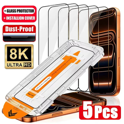 Dust Free Easy Installation HD Screen Protectors For iPhone 17 16 15 14 Plus 13 12 Mini 11 Pro Max XR X XS 17 Air Tempered Glass