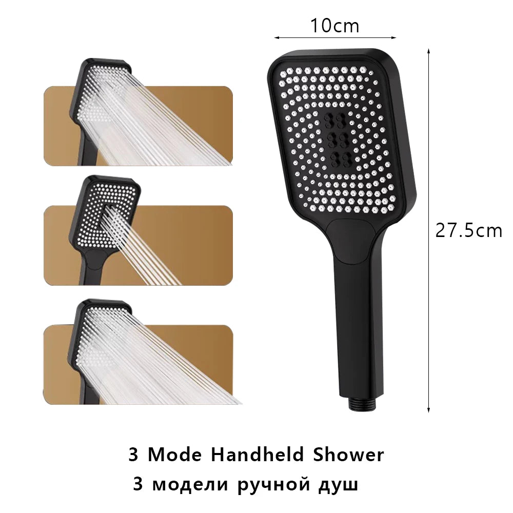 Black Shower Column Set Bathroom Accessories 3 Way Water Diverter Valve Bathtub Mixer Showers Faucet Pressurization Shower Head