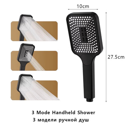 Black Shower Column Set Bathroom Accessories 3 Way Water Diverter Valve Bathtub Mixer Showers Faucet Pressurization Shower Head