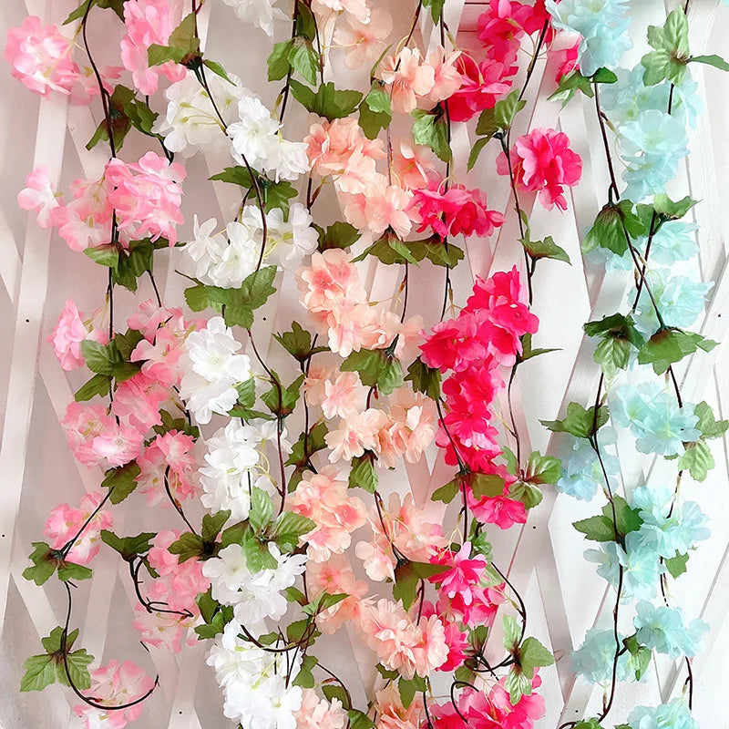8pcs 1.8M Artificial Cherry Blossom Flower Vines Faux Flowers Outdoors Hanging Silk Flowers Garland for Wedding Party Home Decor
