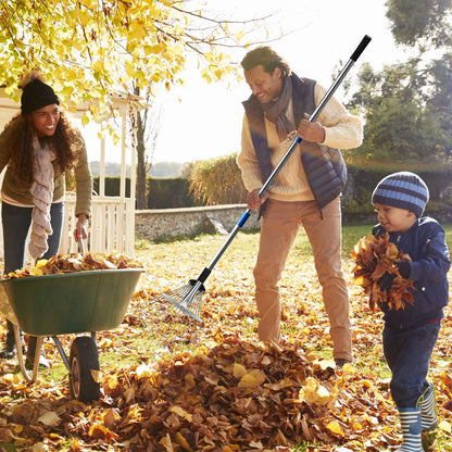 160CM Metal Garden Rake With Adjustable Handle for Leaves, Thatch, and Lawns - Heavy Duty Leaf Collector for Garden and Yard